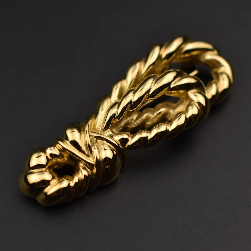 Rope knot brooch gold, large quirky lapel pin for women, 60s vintage jewelry